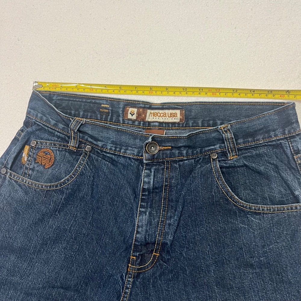 Vintage Mecca USA Denim Jorts Shorts Mens 34 Dark Wash Embroidered 90s Hip Hop - Picture 4 of 12